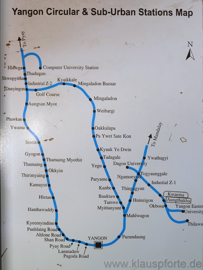 Die Route des Circular Train in Yangon